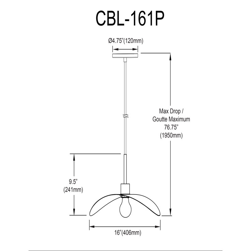 Luminaire suspendu 1 lumière Christobel, Noir mat, H 82,5 po x l 16 po x P 7 po