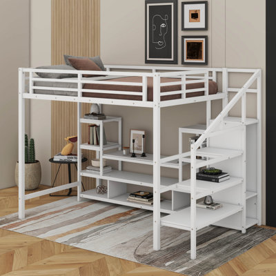 Full Size Metal Loft Bed With TV Stand, Metal Loft Bed With Staircase And Wardrobe by Isabelle & Max