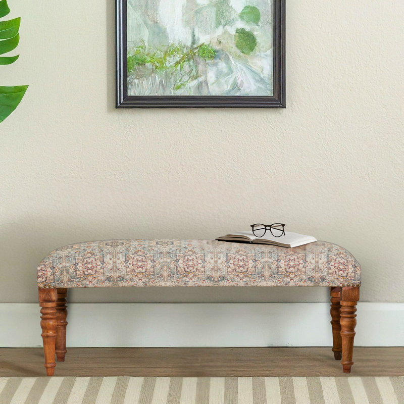 Rhonwen Cotton Upholstered Bench, Teal Persian