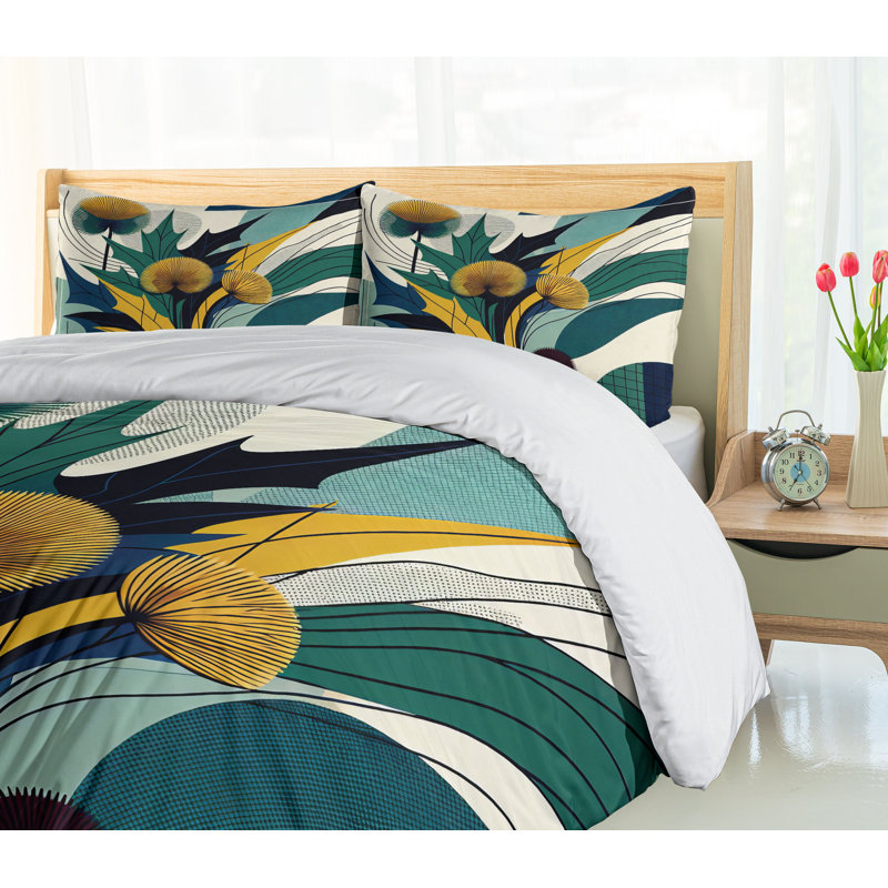 Floral Eucalyptus Duvet Cover, California King Duvet Cover + 2 Standard Shams