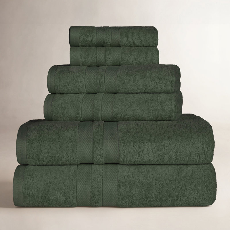 Amoy Soft 6 Piece 100% Cotton Towel Set, Forest Green