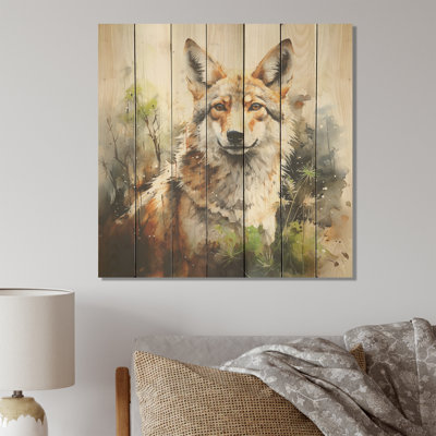 Whimsical Wanderer Inspired Coyote I - Coyote Animal On Wood Print