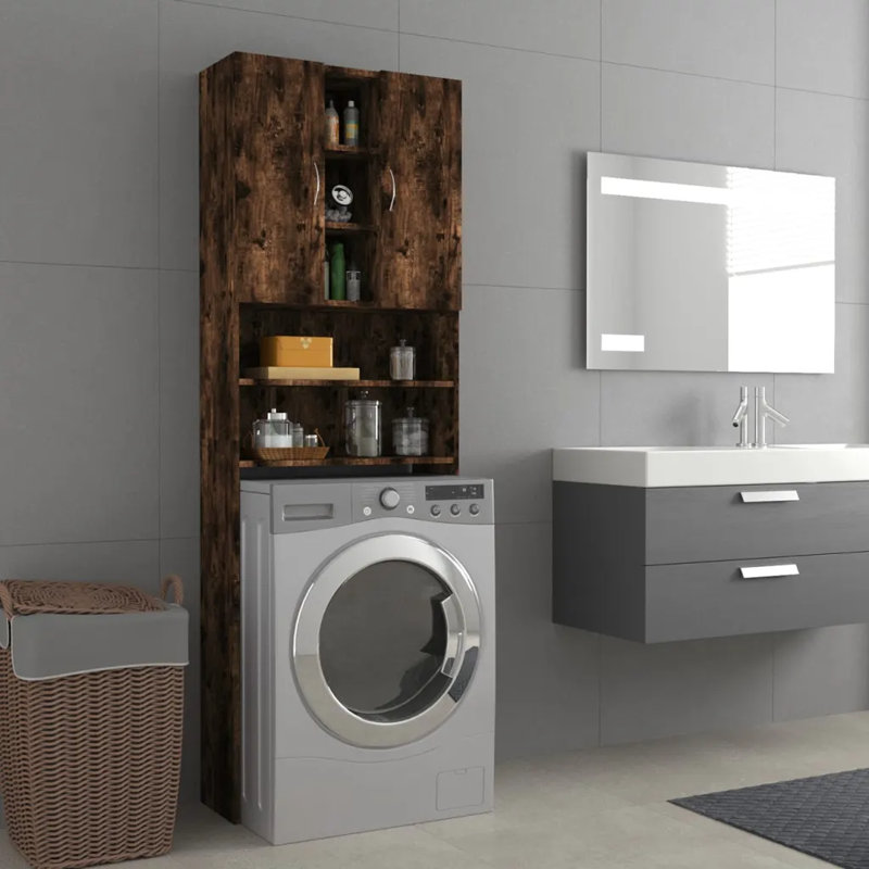 Awaah Solid Wood Linen Cabinet, Concrete Grey