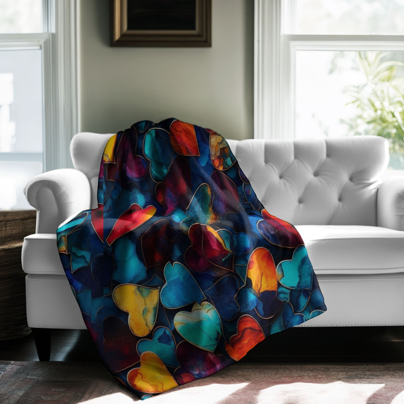 Cœur coloré à encre colorée - couverture Sherpa de qualité supérieure 1 pièce, Lit simple
