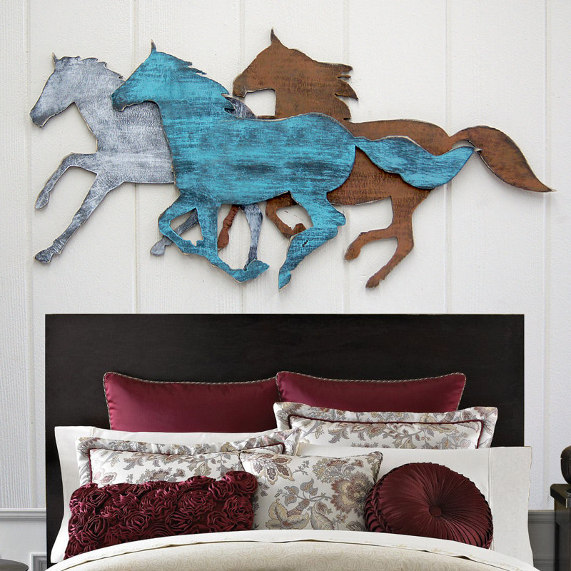 Décoration murale en bois pour le troupeau de cheval, H 18 po x l 36 po x p 1 po