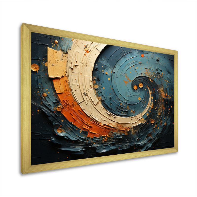 Orange Teal Abstract Spirals II, Gold Single Picture Framed, 16" H x 32" W x 1" D