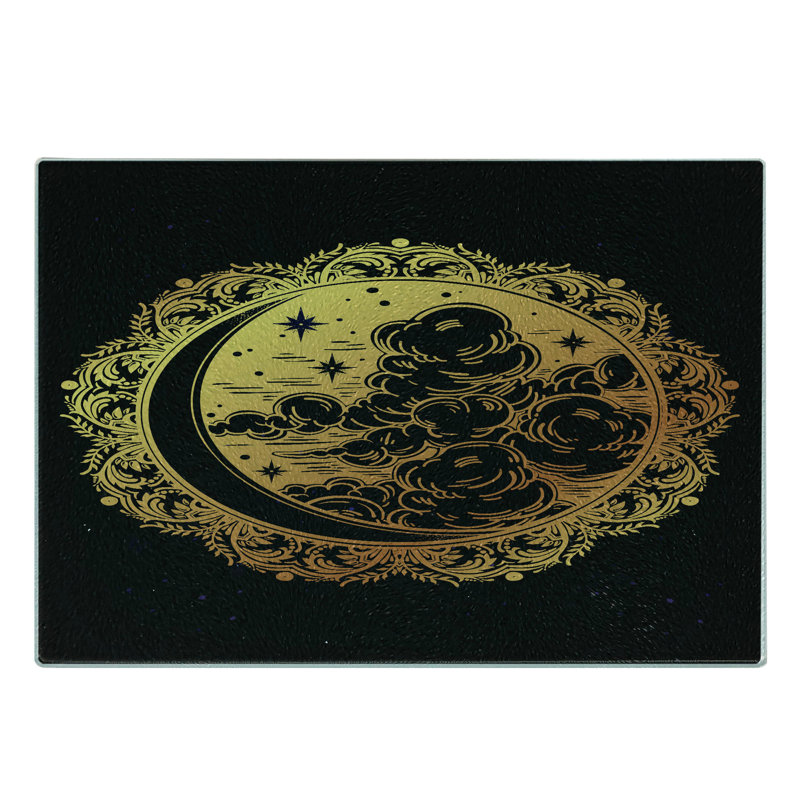 Ambesonne Tribal Tempered Glass Cutting Board Boho Night Crescent Moon Yellow and Black