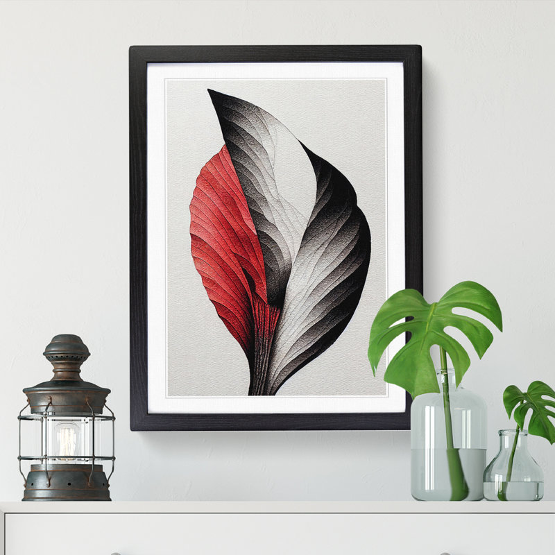 Stippling Leaf - Single Picture Frame Print, Black, 46cm H x 34cm W x 2cm D
