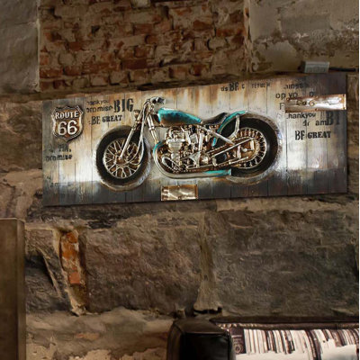 « 3d route 66 motocyclette », reproduction de peinture à l’huile sur bois