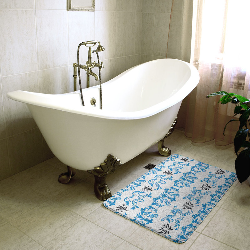 Tapis pour salle de bain Carolina, l 17 po x L 24 po, Bleu Carolina / blanc / noir