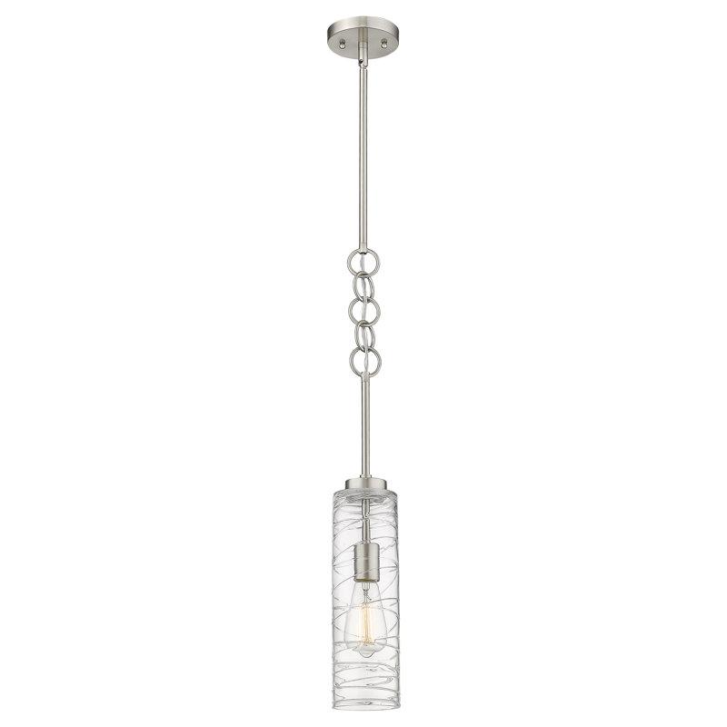 Luminaire suspendu cylindrique à 1 lumière Allisia, Tourbillon déco transparent, Nickel satiné brossé