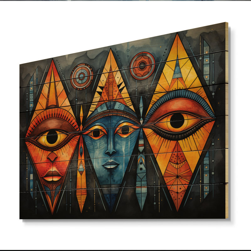 Motif tribal africain II, impression sur bois naturel, H 30 po x l 40 po x P 0,78 po
