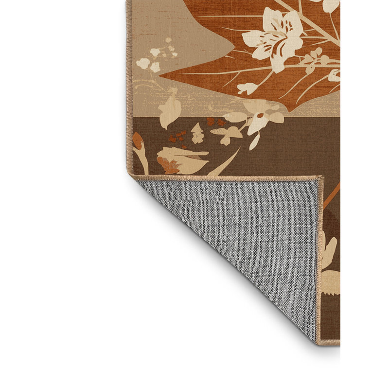 Tapis floral classique feuille d'érable Paesyn lavable à la machine en brun - reliure brun clair, 8x12