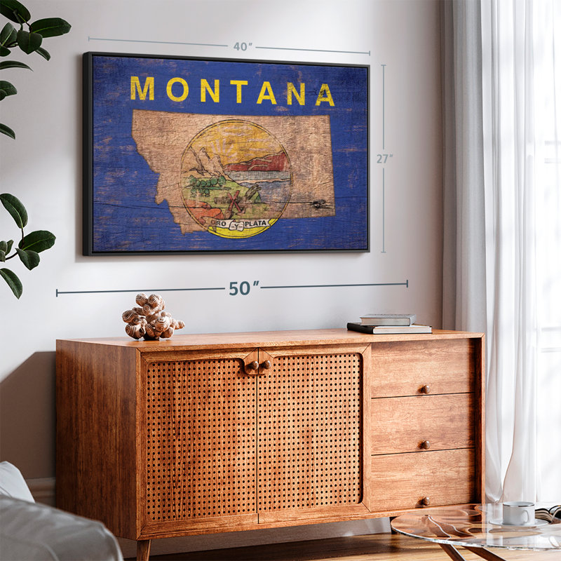 State Map Over Montana Flag Canvas Print, 27" H x 40" W