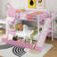 Lit superposé double de style château, lit superposé en bois avec 2 tiroirs et 3 tablettes, cadre de lit avec glissière et escalier de rangement-981346577