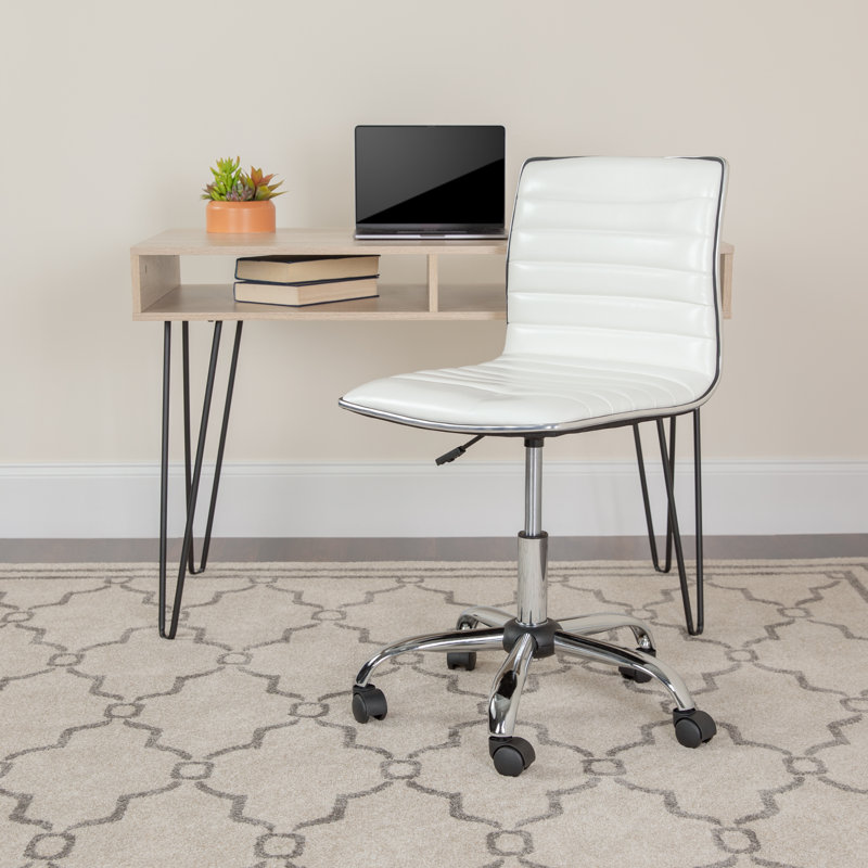 White Vinyl Low-Back Armless Swivel Task Chair with Metal Frame