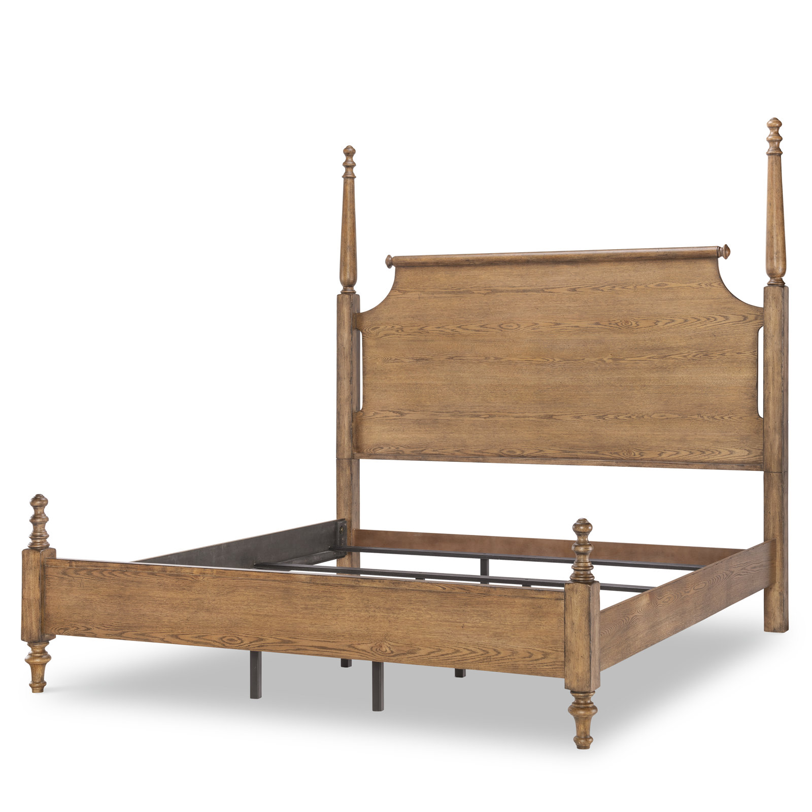 Country Living Four Poster Oak Bed, Brown, King