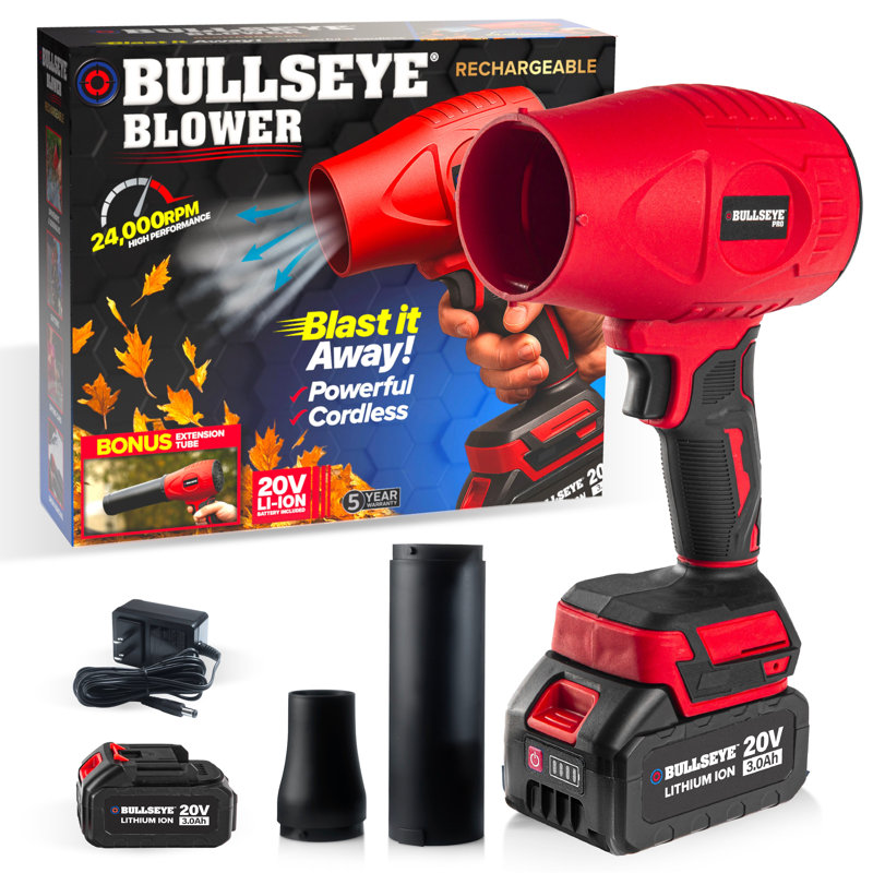 Soufflerie électrique portative sans fil à grande vitesse 24 000 tours par minute avec batterie et chargeur Bullseye Blower