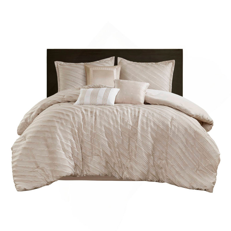 Ensemble d'édredon pour grand lit 7 pièces, Beige Striped