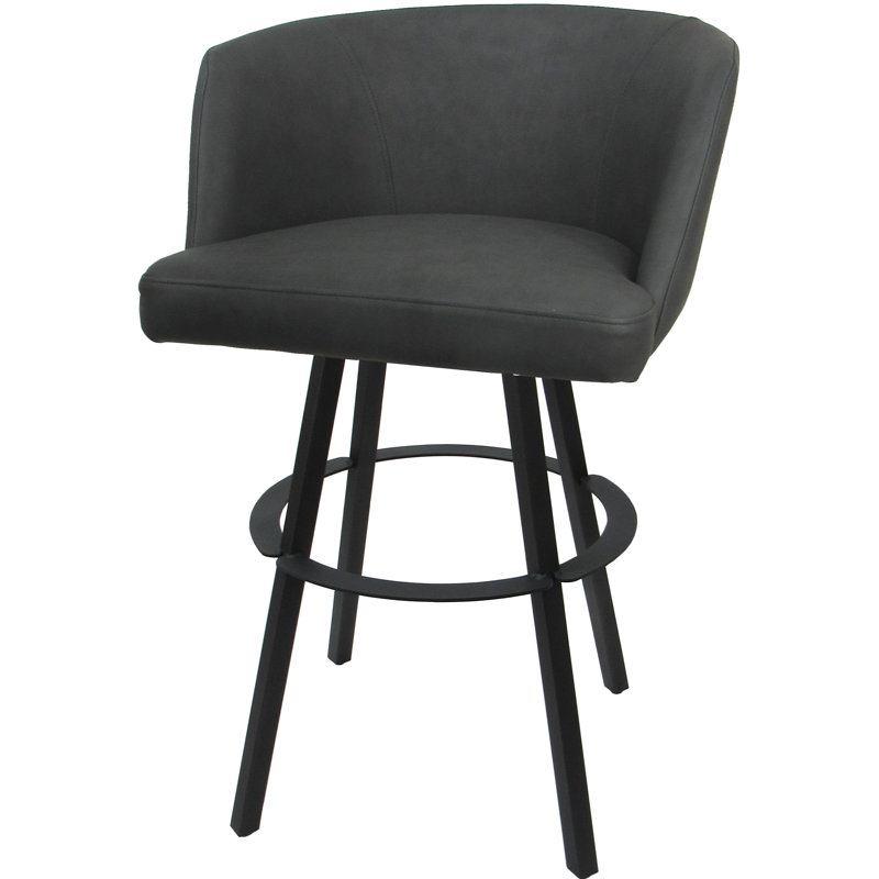 Tabouret de bar pivotant en métal Karimah, Mélange de polyester gris, Gris