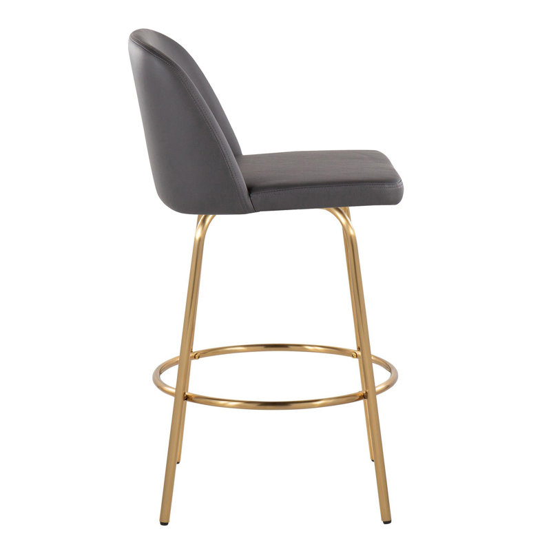 Swivel Upholstered Counter Stool with Metal Frame, Gray