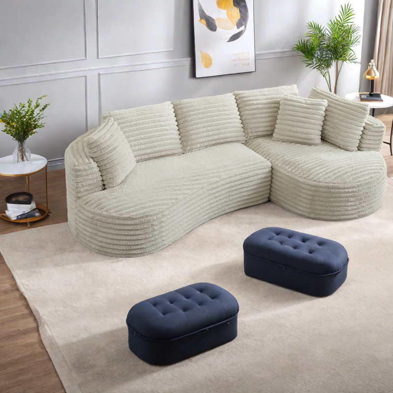 Compression Sectionals Corduroy Modern Curved L Shape For Home Living