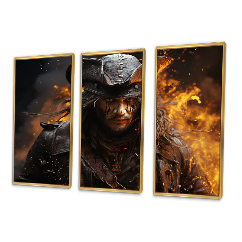 Ensemble de salon Pirates Fired Vengeance I - Pirate Wall Art, Cadre flottant doré, H 40 po x l 60 po x P 1 po