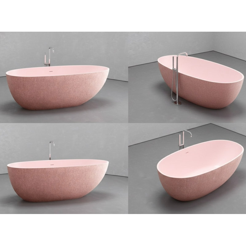 62.8” x 30.3” Deep Soaking Blush Concrete Freestanding Oval Bathtub , Blush