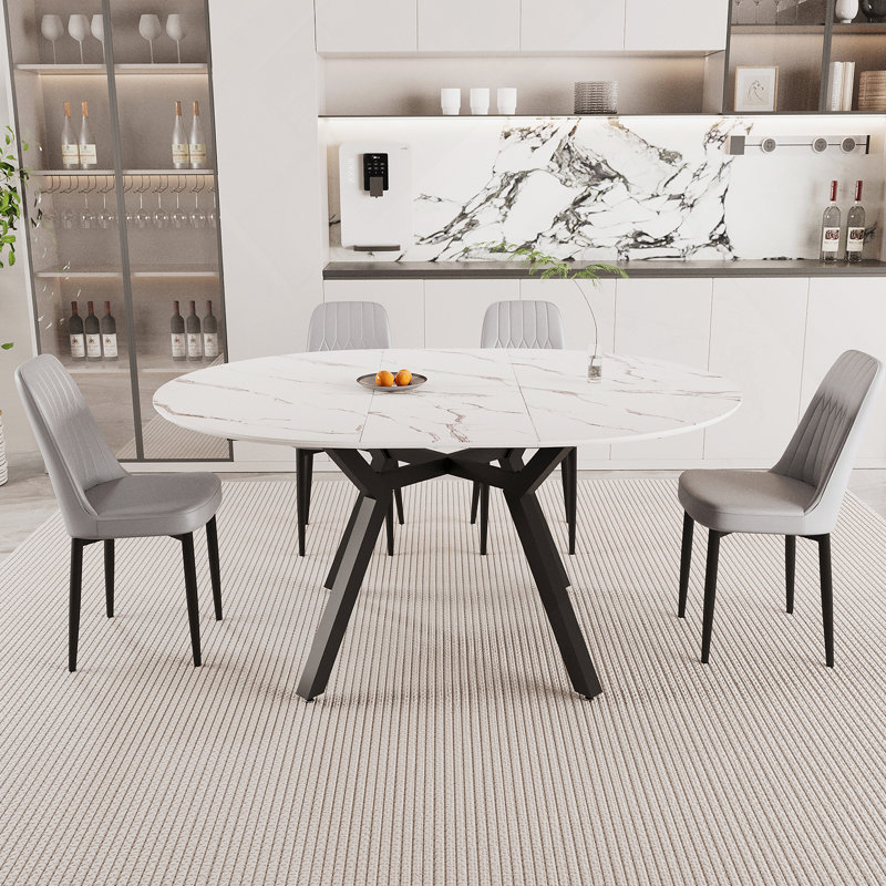 Ensemble de table de salle à manger 5 pièces, table de salle à manger extensible avec 4 chaises rembourrées