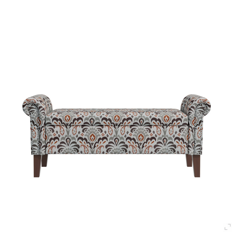 Repose-pieds de rangement avec accoudoirs roulés Traditional, Grey Floral