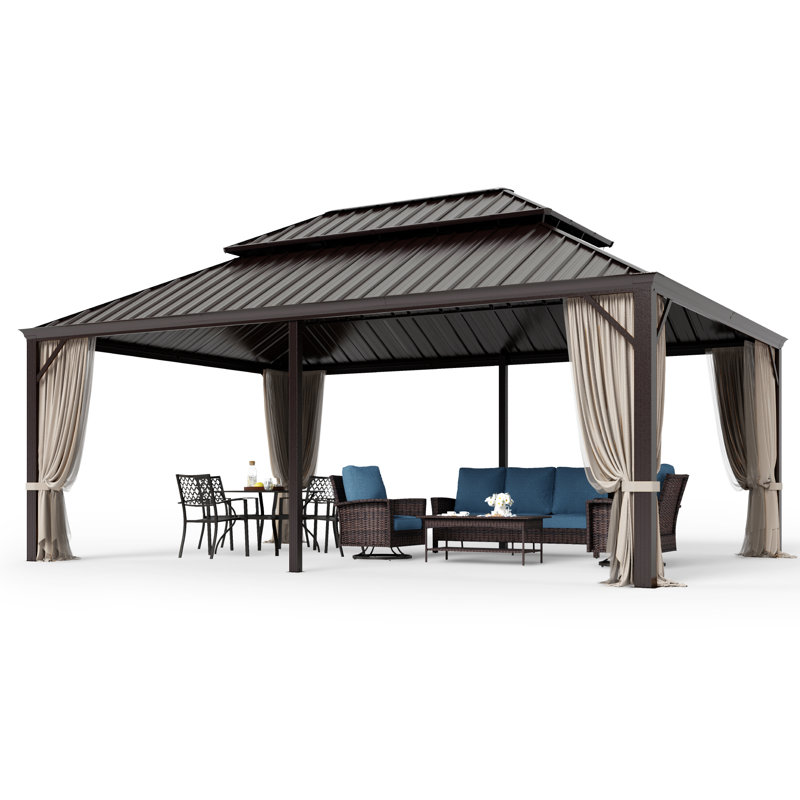 20 pi L 14 pi. D Pavillon de jardin en aluminium à double toit rigide