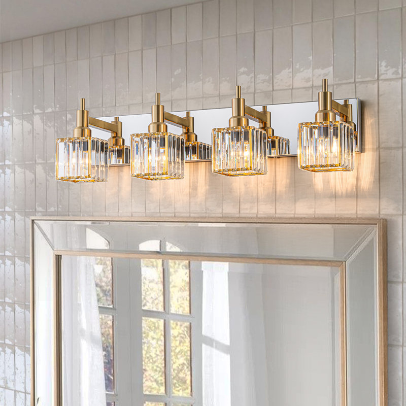 Éclairage pour meuble-lavabo à intensité variable Taevion, 4 lumières, Chrome / or