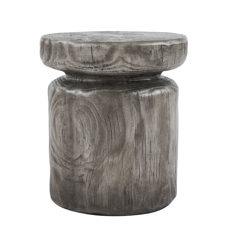 Terran Rustic MGO Wood-Grain Side Table with Tree-Stump Design, Gray