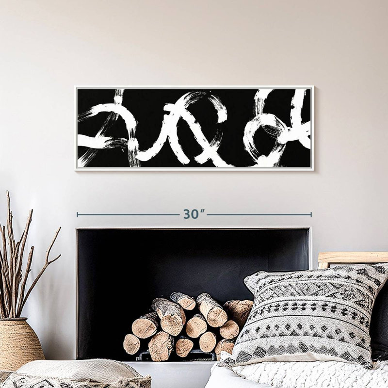 Coups abstraits BW, 31" X 11", Floating Frame White