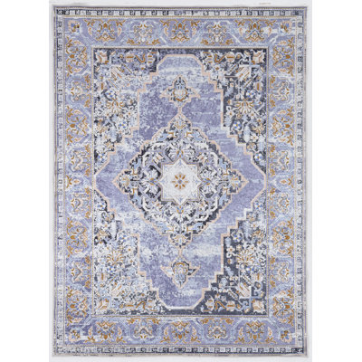 Tapis lavande et ivoire tissé à plat à la machine Emanuel 