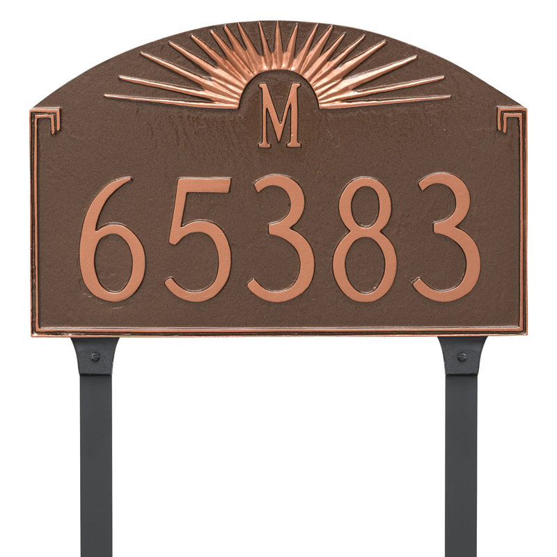 Sunfire Monogram 2-Line Lawn Address Sign, White/Black