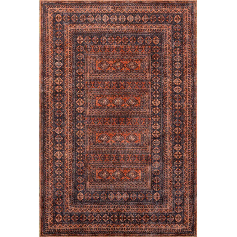 Tapis décoratif brun en polyester tissé à la machine, Rectangle 5 pi 3 po x 7 pi 7 po
