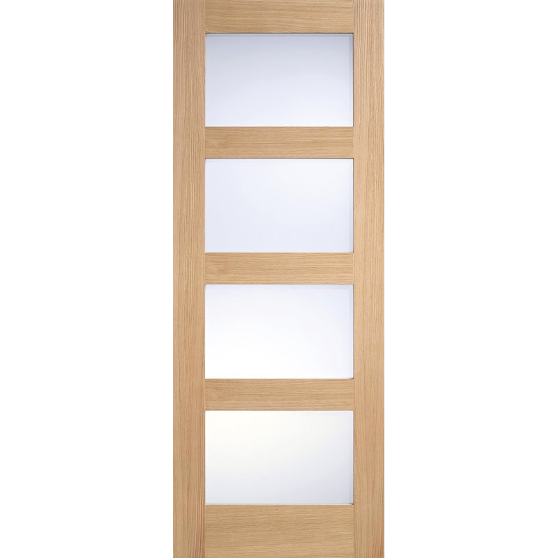 Shaker 4L Clear Glazed Prefinished Oak Internal Door, 204cm H x 72.6cm W x 4cm D
