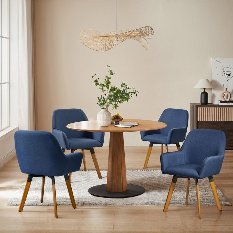 Aroya Linen Swivel Dining Armchair(Set of 4), Blue
