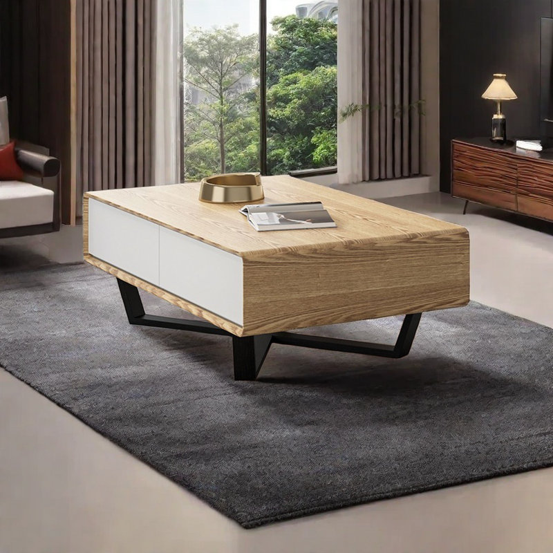 Une table basse d'angle à quatre tiroirs minimaliste, H 15,74 po x L 51,18 po x l 27,55 po, Bois robuste / blanc