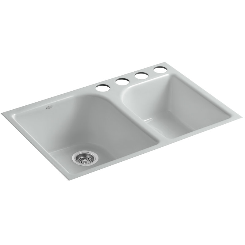 Executive Chef™ 33" L x 22" W Undermount Kitchen Sink with 4 Oversize Faucet Holes, Ice Gray