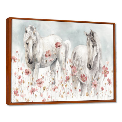 Cheval, reproduction d'art sur toile, Chevaux sauvages roses, aquarelle