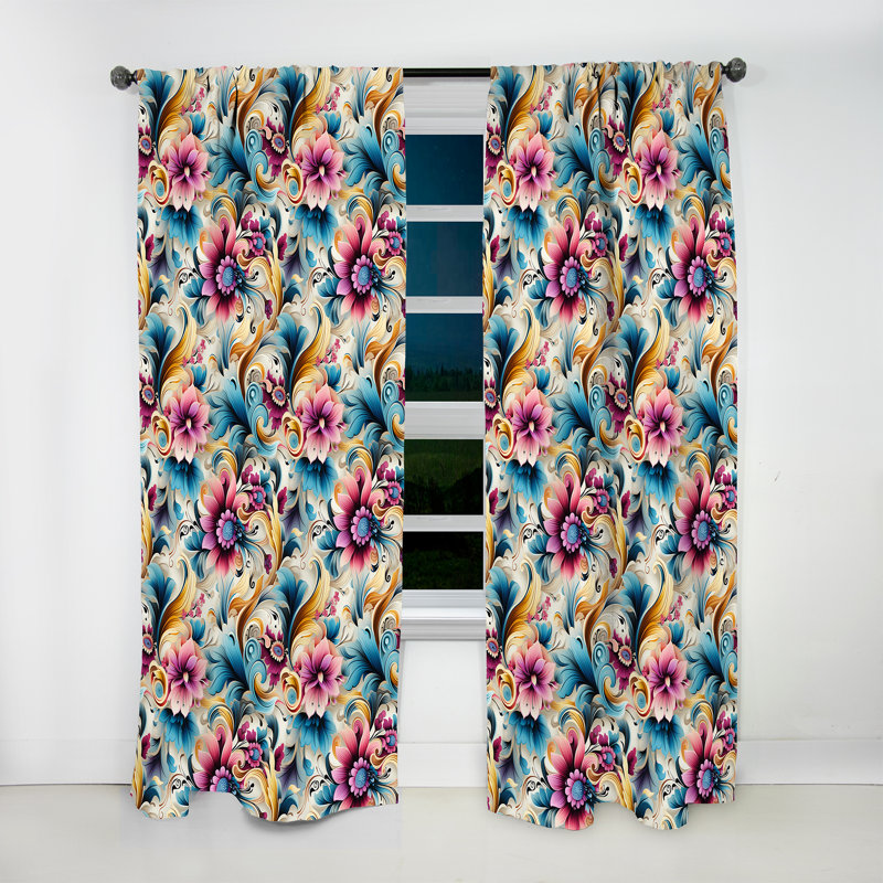 Vintage Paisley Floral Flightiness I - Glam Velvet Curtain - Room Darkening - 1 panel, 52" W x 90" L