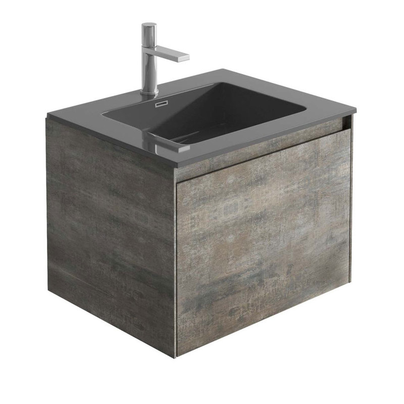 600mm Single Bathroom Vanity with Integrated Polyglomerate Basin, Black