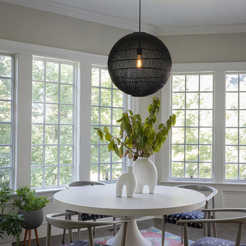 1-Light Pendant Lights Black Basket Globe, 23.62" H x 23.62" W x 23.62" D