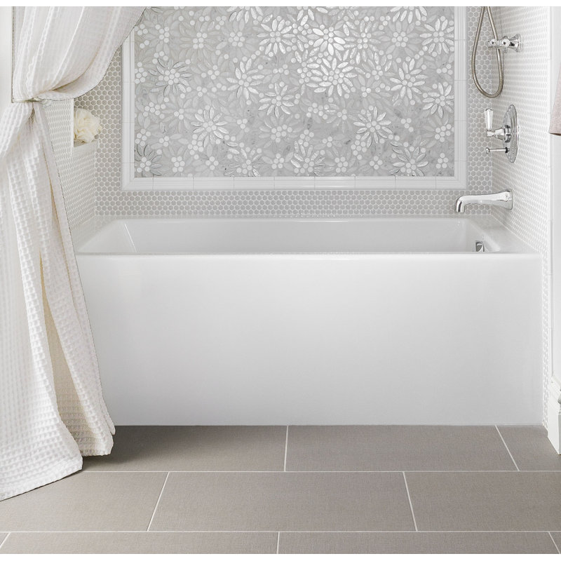 Sydney 72'' L Soaking Bathtub, White, Right, Satin Brass