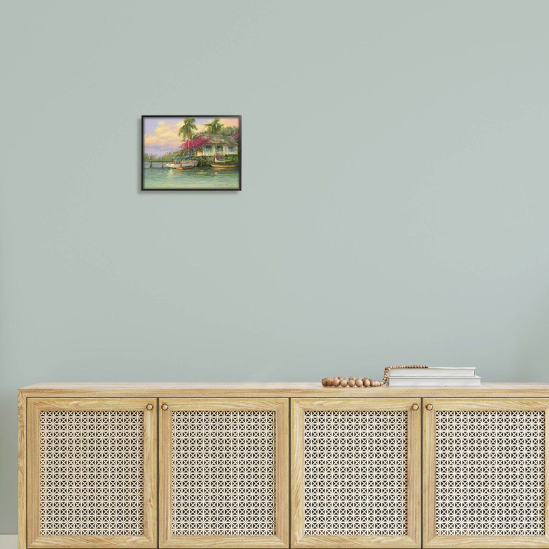 Maison de bord de mer tropicale, estampe numérique par Martin Figlinski, H 11 po x l 14 po x P 1,5 po