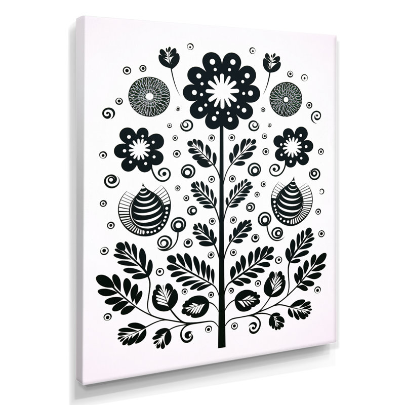 Fleurs blanches magiques, feuilles minimes et monochromes - art mural floral moderne, salon, Toile tendue