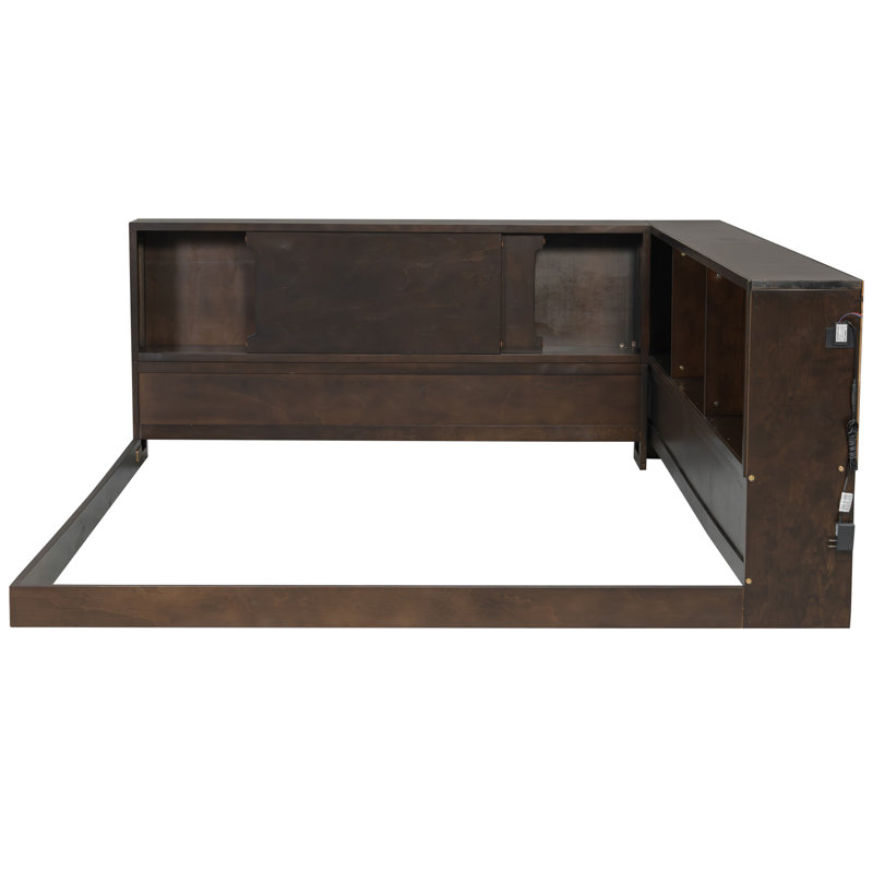Daybed With Storage Shelves, Usb And Led, Brown