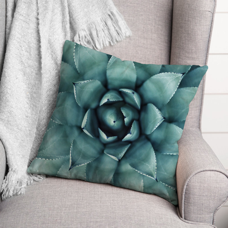 Floral Outdoor Reversible Throw Pillow, Teal